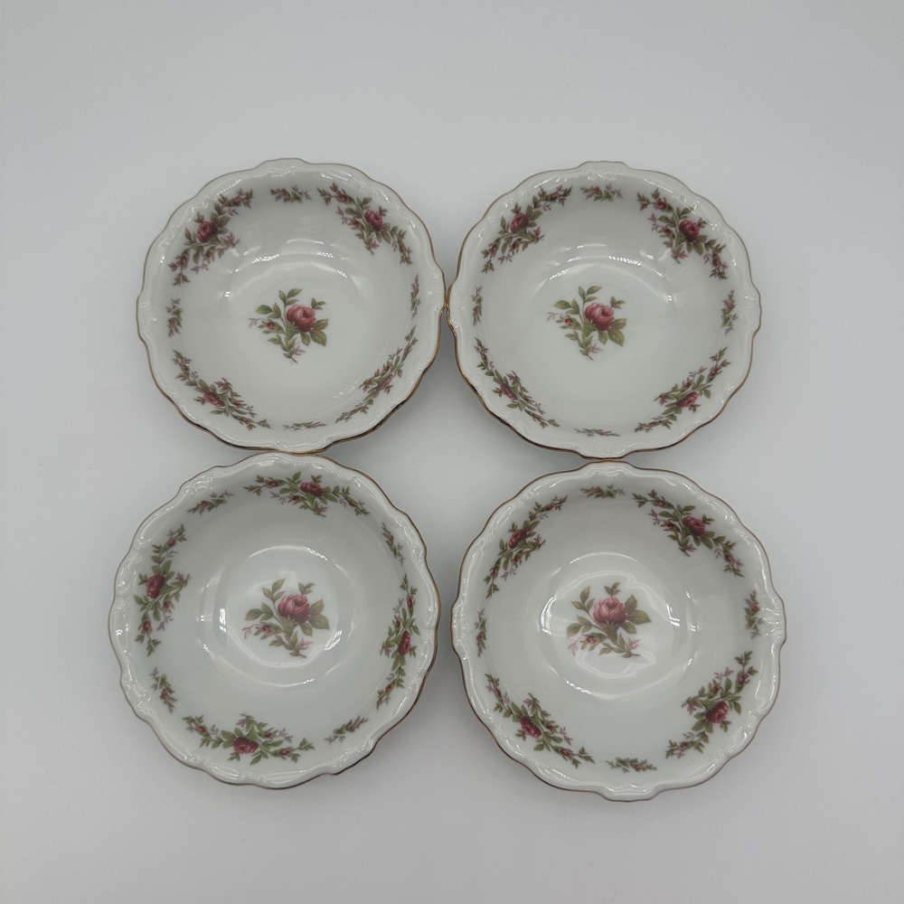 Johann Haviland Bavaria Germany Moss Rose Fruit Bowls Scalloped Gold Rim Set 4